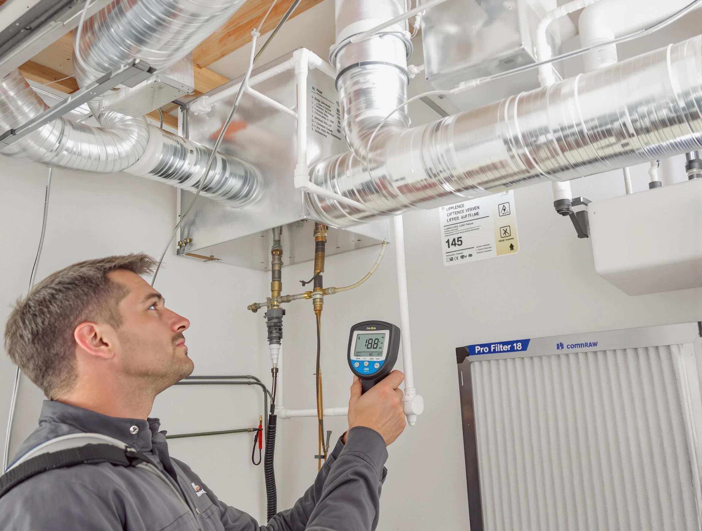 Thompson's Station Air Duct Cleaning expert conducting detailed filter system inspection using diagnostic tools in Thompson's Station